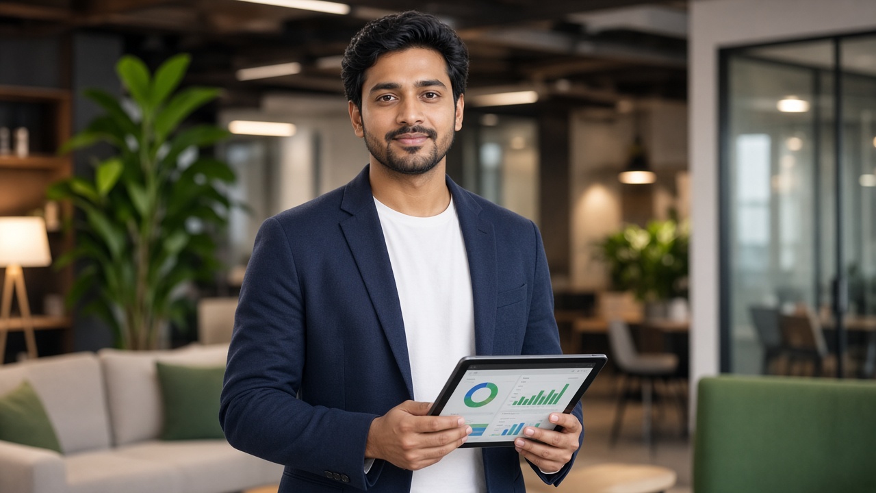 Insurance agent with tablet